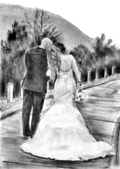 Charcoal Wedding Portrait From Photo Commission Pencil Drawing U2022