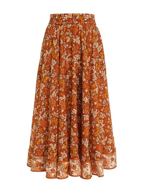 Zimmermann Andie Swing Skirt Terracotta Floral Womens Clothing ⋆