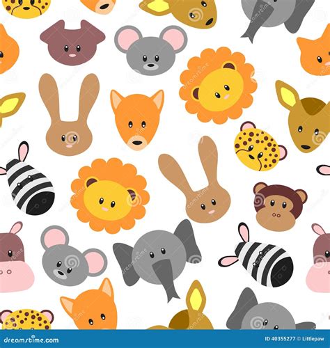 Seamless Pattern With Cute Pet And Wild Cartoon Animals Stock Vector
