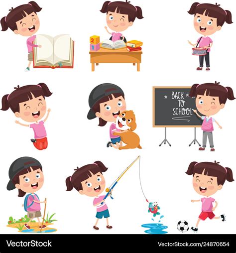 Girl Doing Various Activities Royalty Free Vector Image