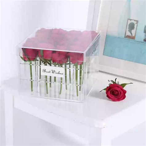 Handmade Custom Clear Acrylic Square Preserved Roses Flowers Box With