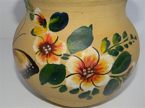 Mexican Flower Pot Hand Painted Clay Pottery Stoneware Pot Etsy