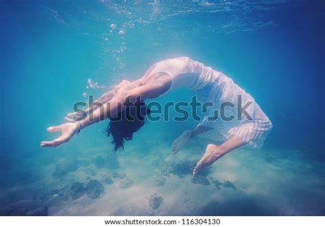 Underwater Woman Portrait White Dress Into Stock Photo 116304130