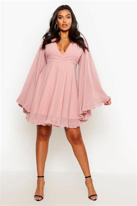 plus dobby chiffon wide sleeve skater dress boohoo dresses plus size wedding guest dresses