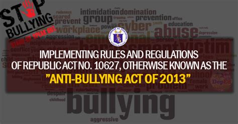 Implementing Rules And Regulations Of R A 10627 The Anti Bullying Act Of 2013