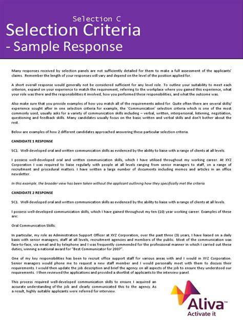 Sample Response Selection Criteria Pdf