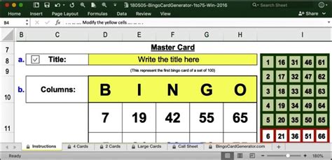 Bingo Card Generator Excel Windows Numbers From 1 To 75 Bingo Card