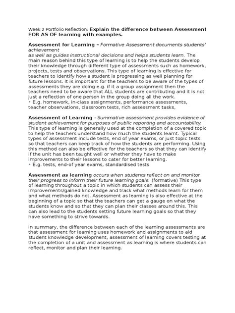 Week 2 Portfolio Reflection Educational Assessment Homework