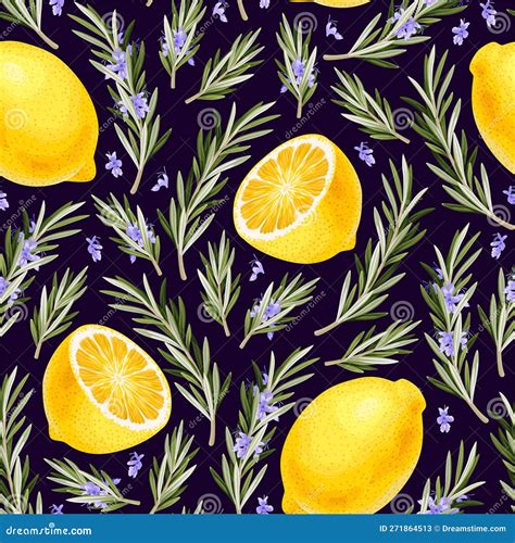 Vector Seamless Pattern With Lemon And Rosemary Stock Vector