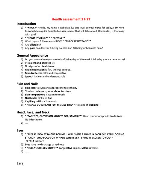 Sample Nursing Notes Head To Toe Assessment