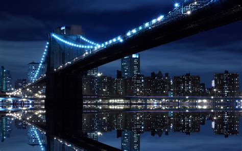 Night Bridges Brooklyn Bridge New York City Intel Rivers Cities