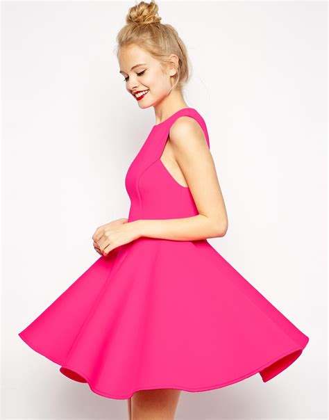 Lyst Asos Premium Bonded Fit And Flare Dress In Pink