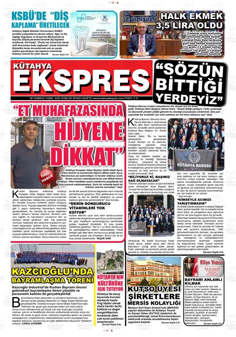 08 Temmuz 2022 tarihli Kütahya Ekspres Gazete Manşetleri