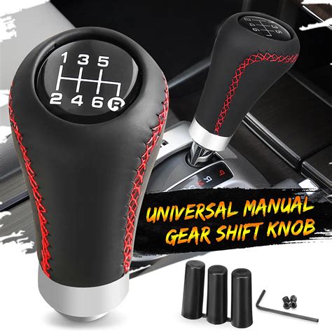 Universal 6 Speed Car Gear Shift Knob Manual Shifter Lever Stick Red Black Stitche Pu Leather