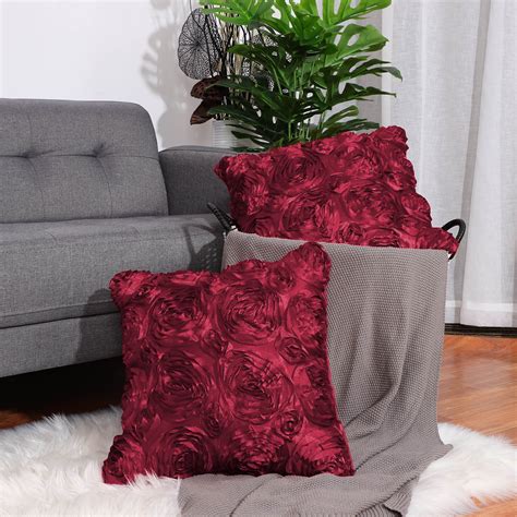 2pcs 3d Satin Rose Flower Throw Pillow Cover Shellspure Floral Cushion
