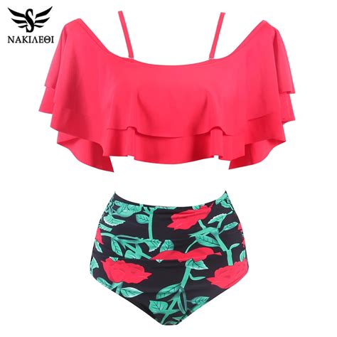 Nakiaeoi 2018 Bikinis High Waist Swimsuit New Ruffle Vintage Biquinis