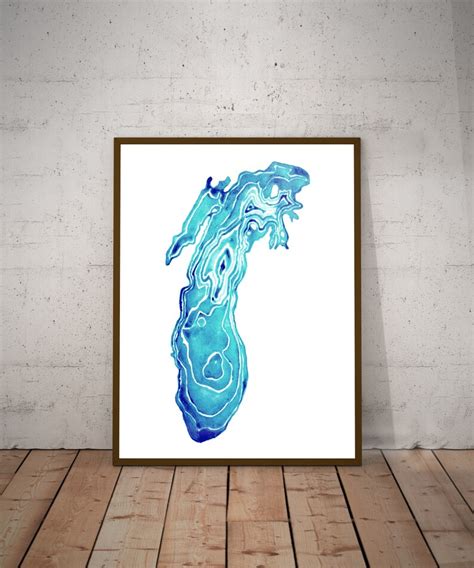 Lake Michigan Great Lakes Map Wall Art Etsy