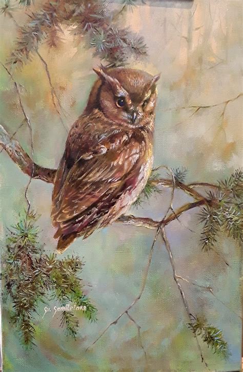 Owl 24x16 Oil Painting On Canvas Original Owl Wall Etsy