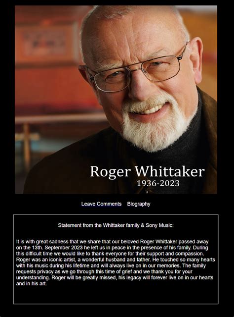Roger Whittaker Has Passed Away Aged 87
