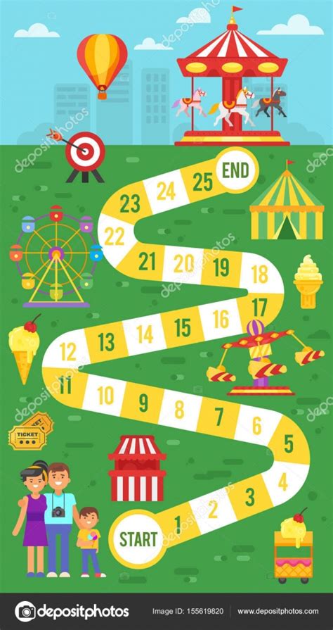Kids Amusement Park Board Game Template For Print Stock Vector Image
