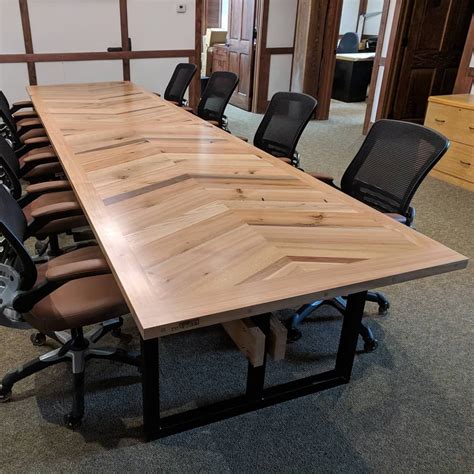 Hand Made Custom Chevron Conference Table From Reclaimed Wood By Re