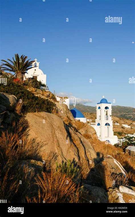 Sunset On Hora Chora Hill In Ios Island Cyclades Greece Orthodox