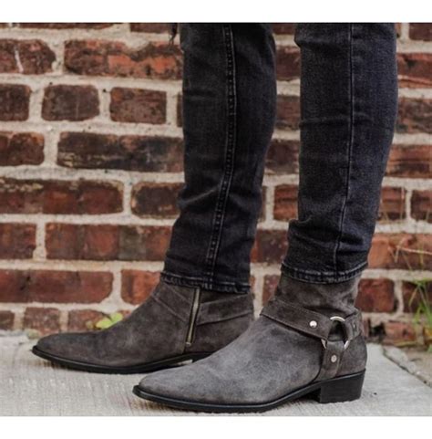 Free shipping & returns for all boots. Handmade Men Dark Gray Suede Casual Rock Style Biker Boots ...