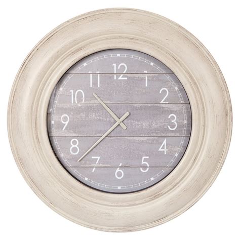Patton Wall Decor 30 Distressed White With Gray Wood Plank Wall Clock