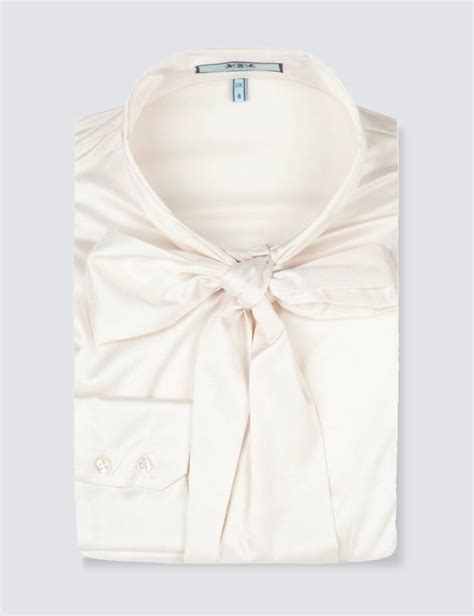 Womens Cream Fitted Satin Blouse Pussy Bow Hawes And Curtis