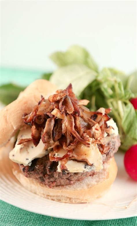 White cheddar turkey smash burger with apple slawseconds. Blue Cheese Burger with Crispy Shoestring Onions and ...