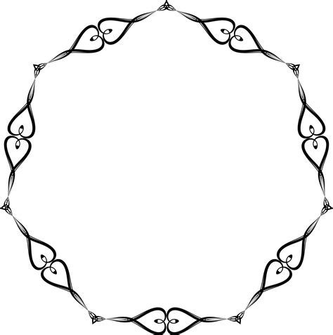 Free Clipart Of A Round Black And White Wedding Border Frame Of Hearts