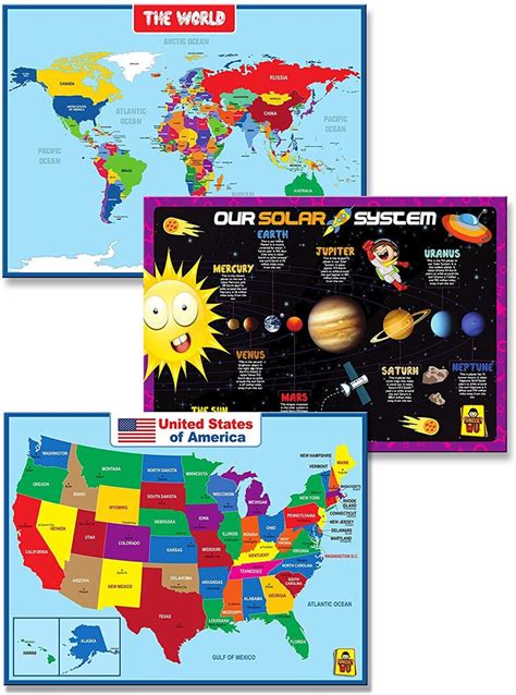 Uncle Wu Wall United State Map Poster For Kids Learning Usa Etsy