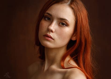 Sergey Sergeev Women Redhead Long Hair Nadezhda Tretyakova Freckles Model Bare Shoulders