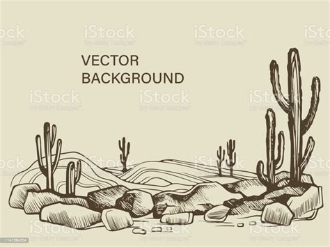 Cacti In The Arizona Desert Sketch Stock Illustration Download Image