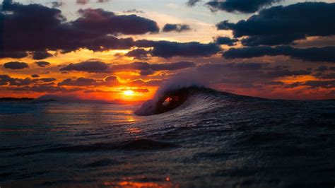 Nature Sun Water Waves Sky Sunset Sea Wallpapers Hd Desktop And