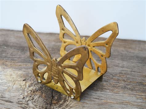 Vintage Brass Butterfly Napkin Holder Solid Brass Kitchen Decor Mid