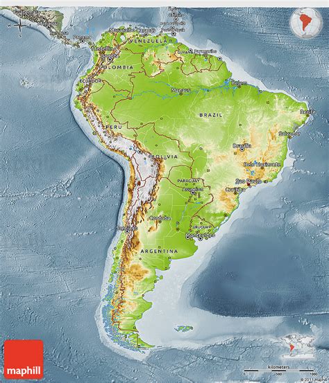 Physical 3d Map Of South America Semi Desaturated