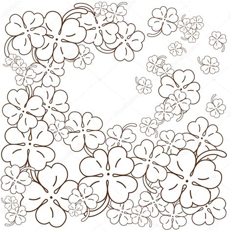 Adult Coloring Book Page Four Leaf Clovers Hand Drawn Vector