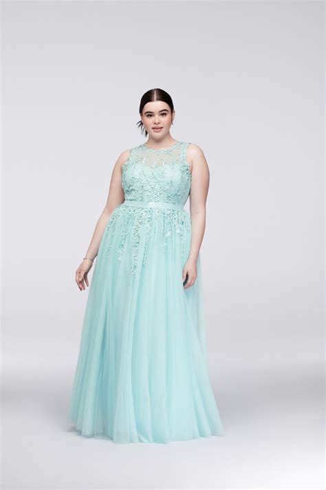 Illusion Bodice Plus Size Dress With Trailing Lace Davids Bridal
