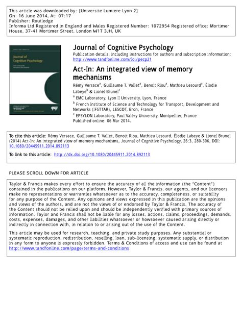 Pdf Journal Of Cognitive Psychology