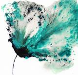 Teal Wall Art Abstract Flower Original Painting - Acrylic ...