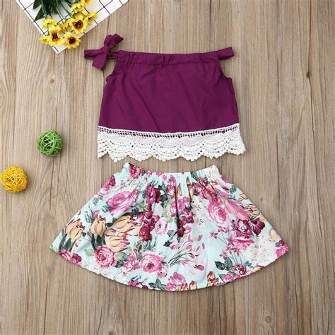 Toddler Baby Girls Off Shoulder Sleeveless Lace Purple Tops Floral