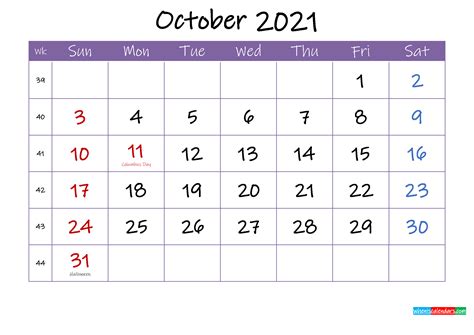 October 2021 Calendar With Holidays Printable Template Ink21m58 Free 2020 And 2021 Calendar