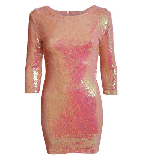 Buy Iridescent Sequin Bodycon Dress In Pink In Stock