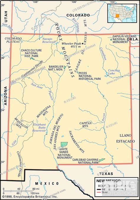 Physical Map Of The State Of New Mexico Showing Major Mountain Ranges