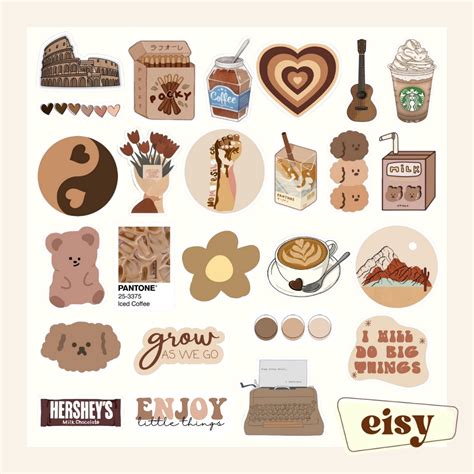 Eisy 25 Pcs Aesthetic Brown Sticker Pack Shopee Philippines