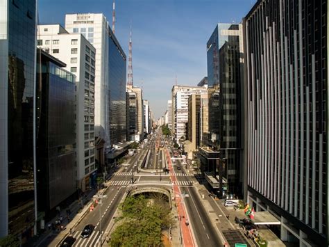 São Paulo Brésil Vue Aérienne Sur Lavenue Paulista Dans La Ville De