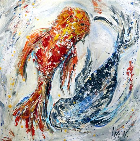 Koi Fish Abstract Painting Palette Knife Textured Artwork Etsy