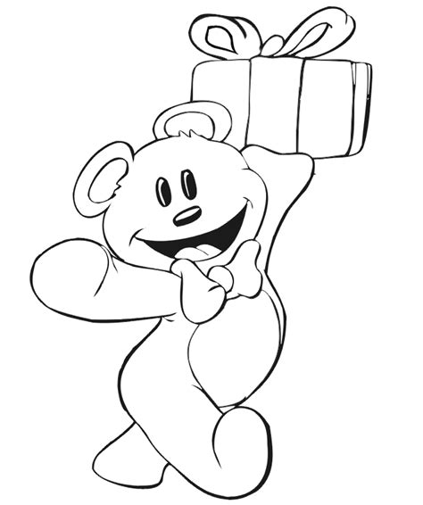 Birthday Coloring Page A Teddy Bear Carrying A Present