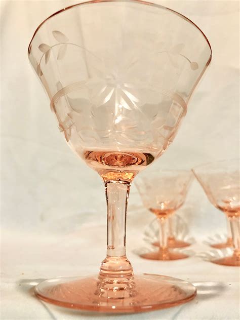 Vintage Blush Pink Depression Glass Winecocktail Glasses Set Of Nine